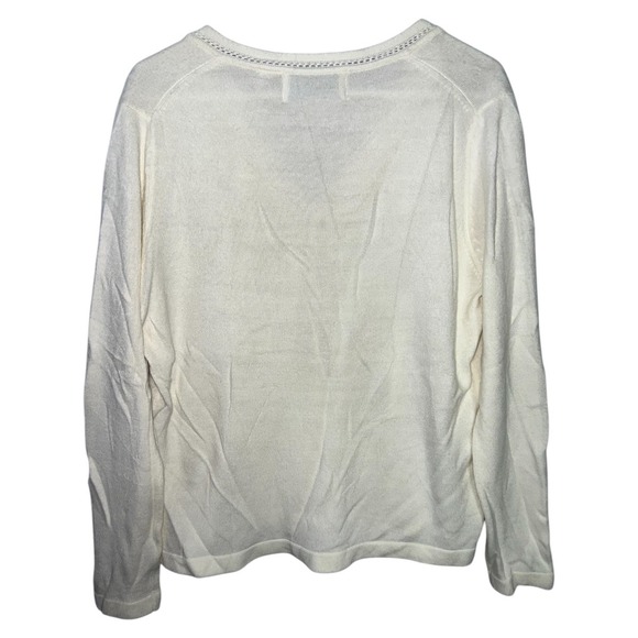 Sarah Bentley Womens Cream Knit Cardigan Button Front Sweater Size L 90s Soft - Picture 7 of 9
